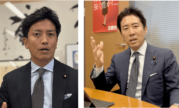 自民党 小林史明 経産部会長（左）と自民党 塩崎彰久 司法制度調査会事務局長